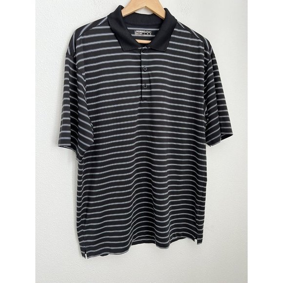 Nike Fit Dry Golf Polo Black White Striped Men’s Size L Large Performance - Picture 1 of 7